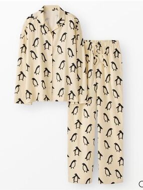 Hanna Andersson Flannel Cream Penguin Pajama Set Size Small - New